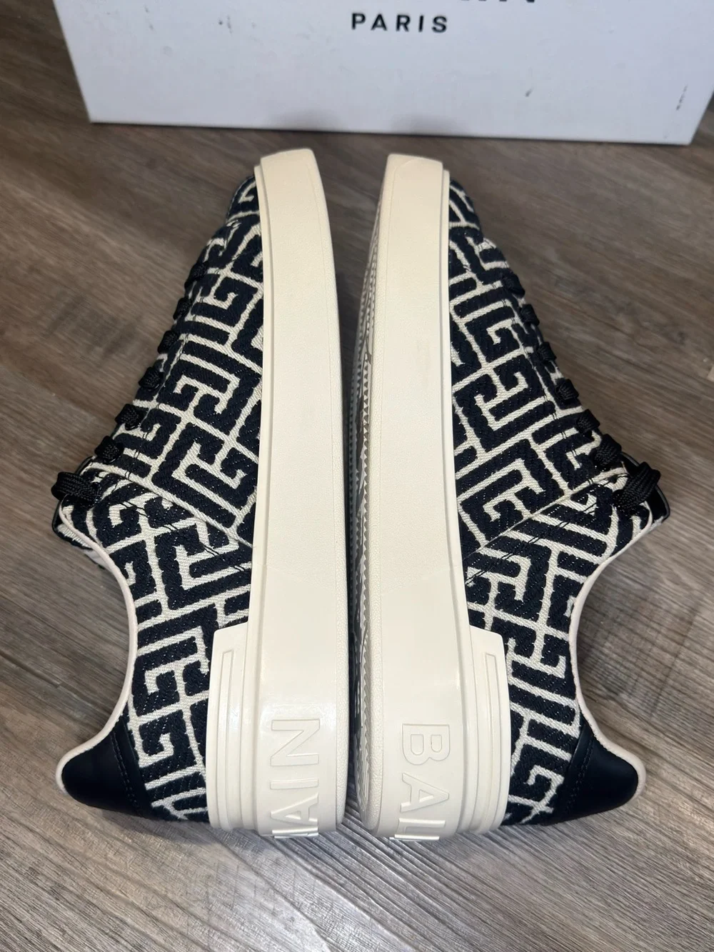 Balmain Monogram B-Court Jacquard Logo Black White Sneakers